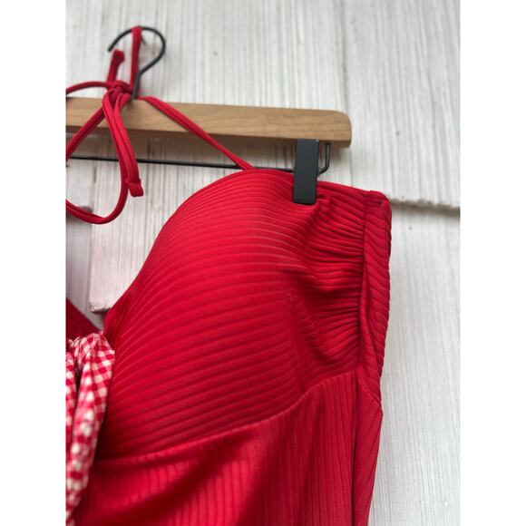 Matilda Jane Poolside Party Red Ribbed Halter One-Piece Swimsuit Size XL - Picture 2 of 7